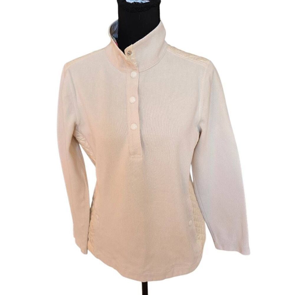 Tommy Bahama Womens Half Snap Quilted Trim Hybrid Aruba Sweater Cream Medium